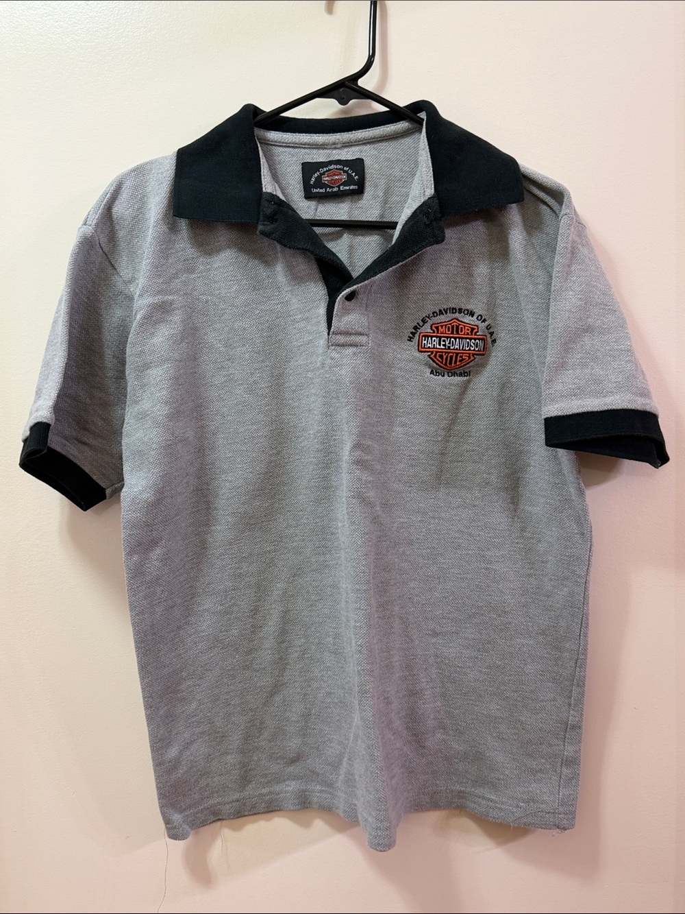 Harley-Davidson Gray Polo with Black Collar and Cuffs. Abu Dhabi UAE.Size Medium